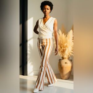 EUC Altar’d State SZ S brown/white striped denim ultra wide leg jeans/waist 28”+